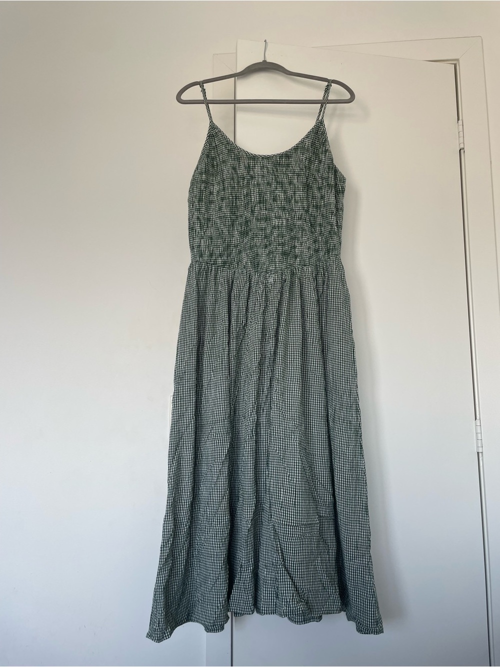 aerie Green Gingham Smocked Maxi Dress